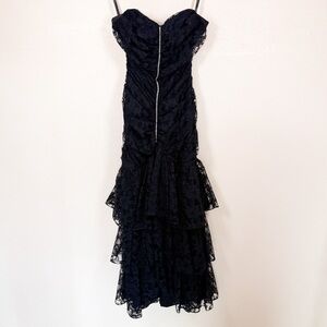 Y2K Corset Black Lace Grungecore Goth Rhinestone Mermaid Maxi Dress XS
